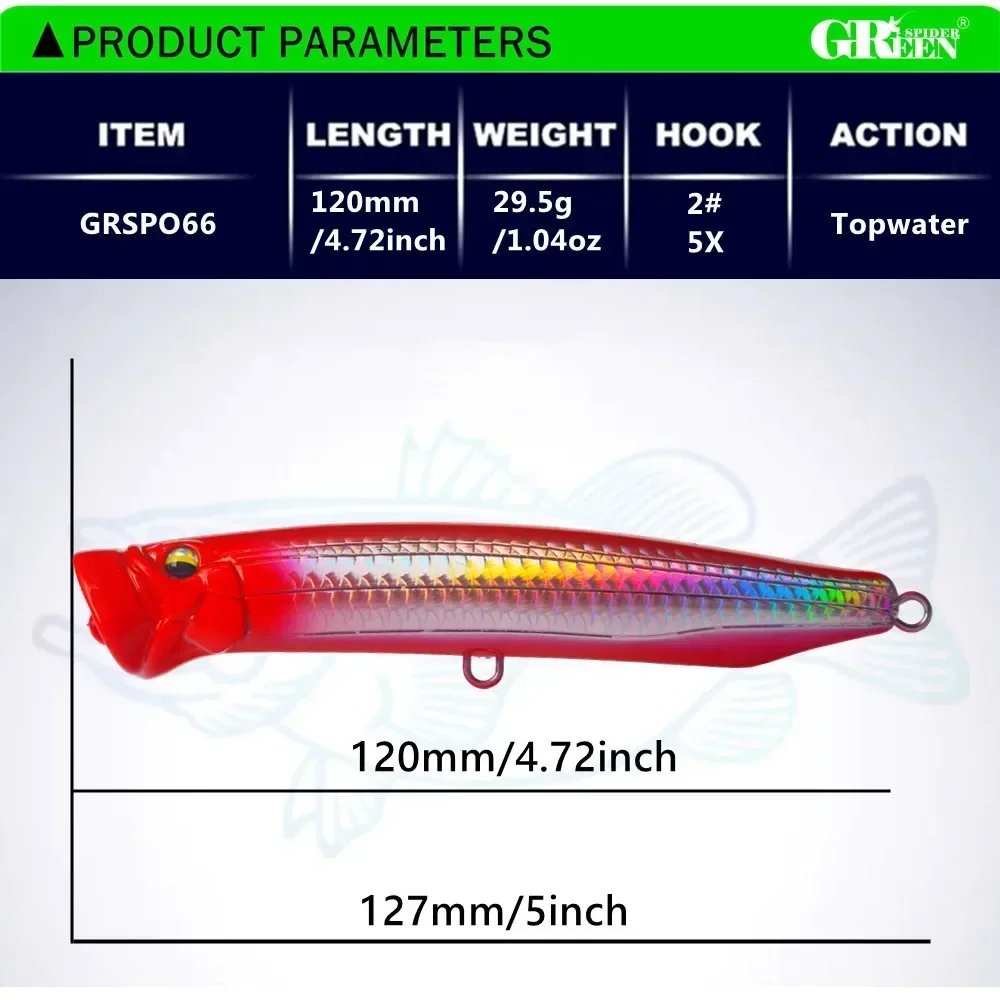 Greenspider novo 120mm 29.5g t - Fishing Lure Popper avaliação e preço